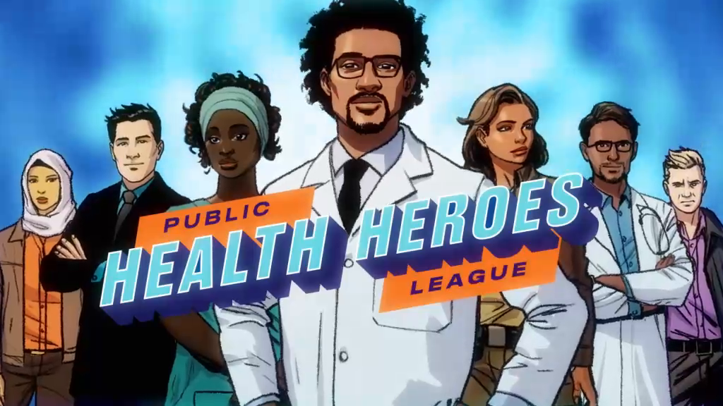 The full Public Health Heroes League team in the Episode 1 introduction.